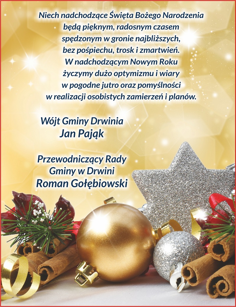 życzenia Na Boże Narodzenie Piękne 2020 Życzenia Boże Narodzenie 2020 - Jan Pająk Wójt Gminy Drwinia