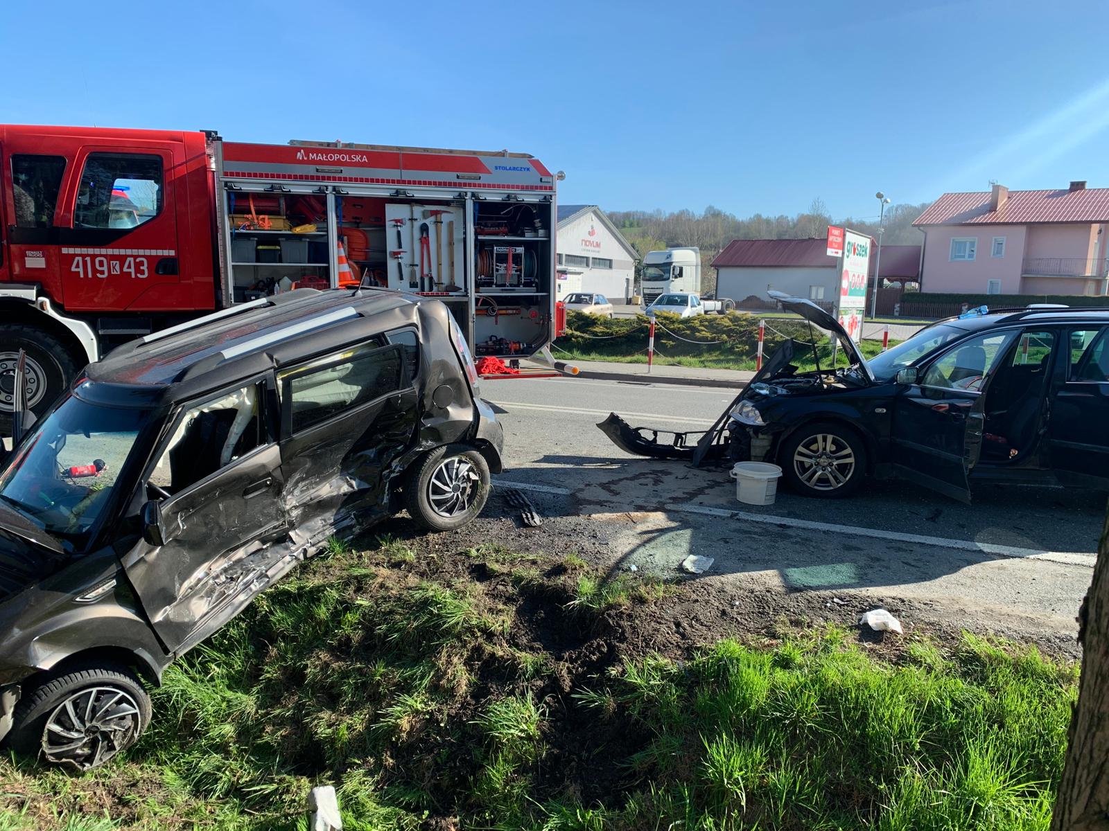 Zderzenie samochodów osobowych w Uszwi/ 14 kwietnia 2025 r. / Zdjęcia