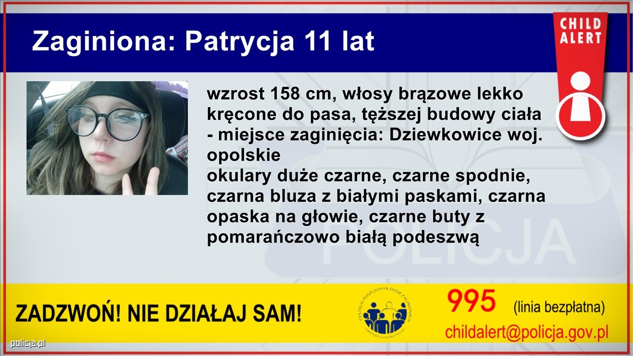 Child Alert w związku z poszukiwaniami 11-letniej Patrycji