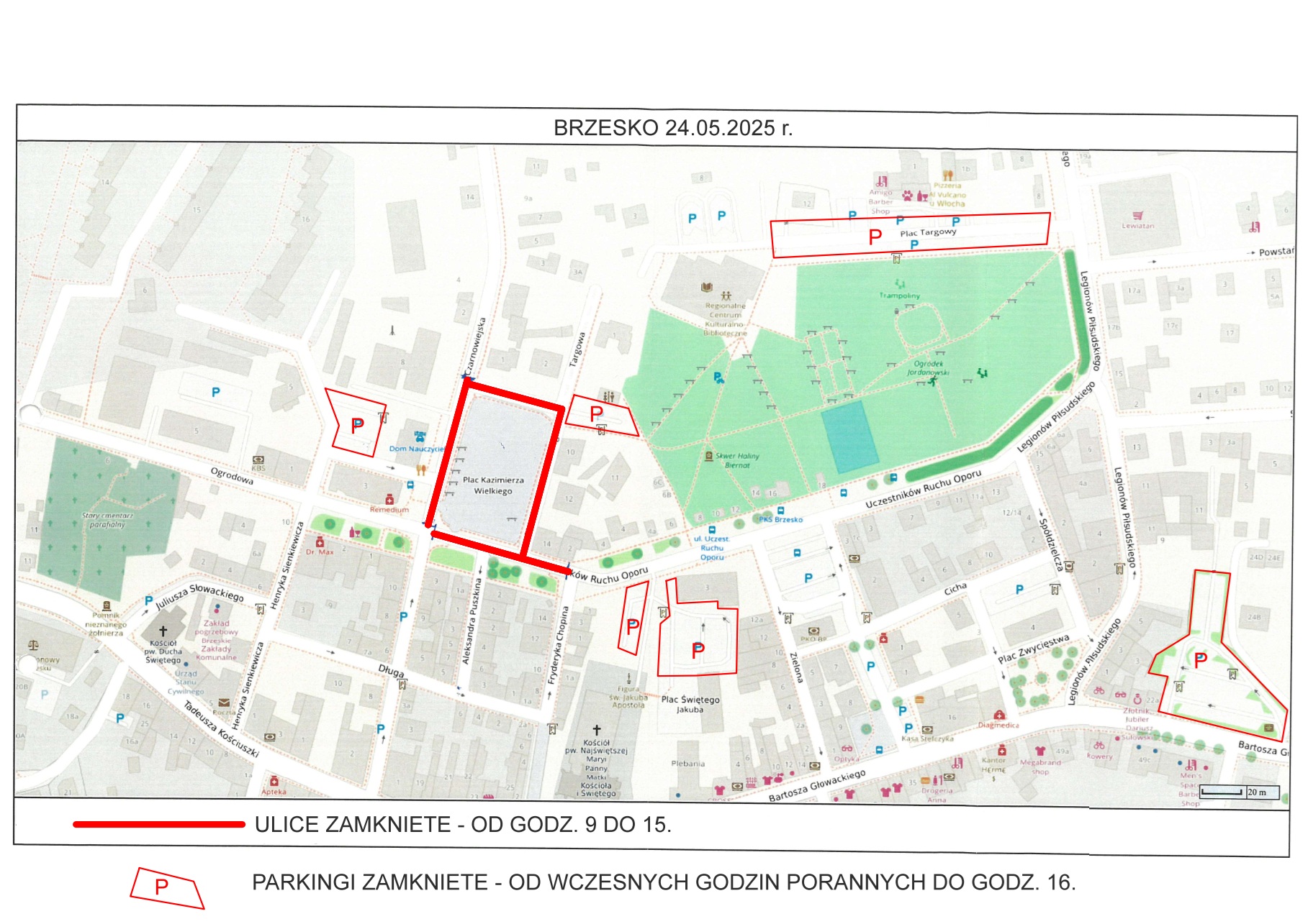 Brzesko. Będą zamknięte ulice i parkingi w związku z Wojewódzkim Dniem Strażaka / 24 maja 2025 r.