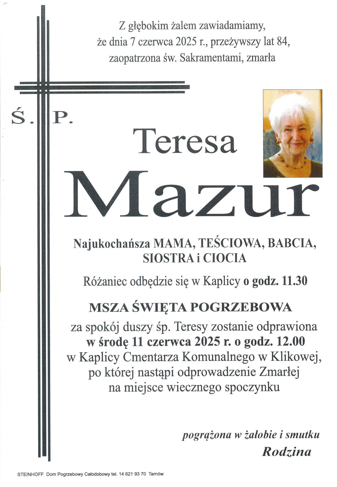 Zmarła Teresa Mazur – Mama Macieja Mazura redaktora naczelnego Informatora Brzeskiego