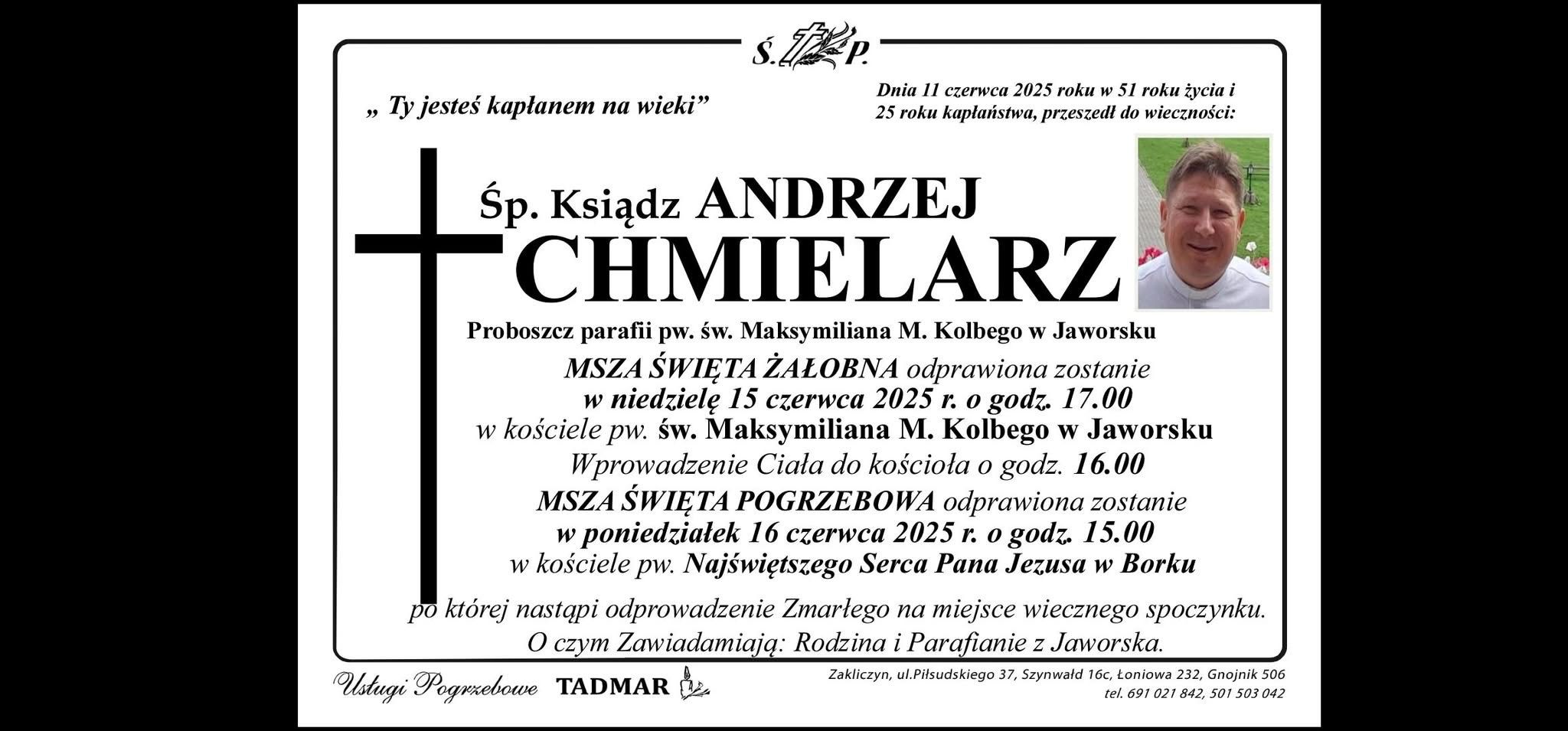 Zmarł śp. ks. Andrzej Chmielarz – proboszcz parafii w Jaworsku