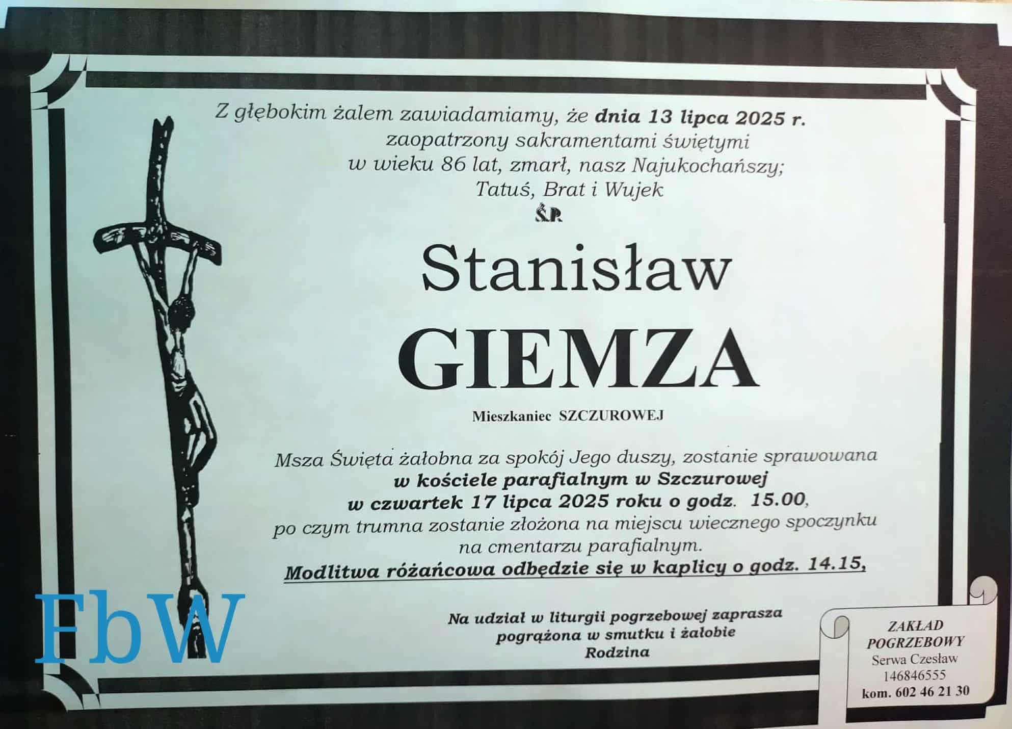 Zmarł prezes honorowy OSP Szczurowa druh Stanisław Giemza