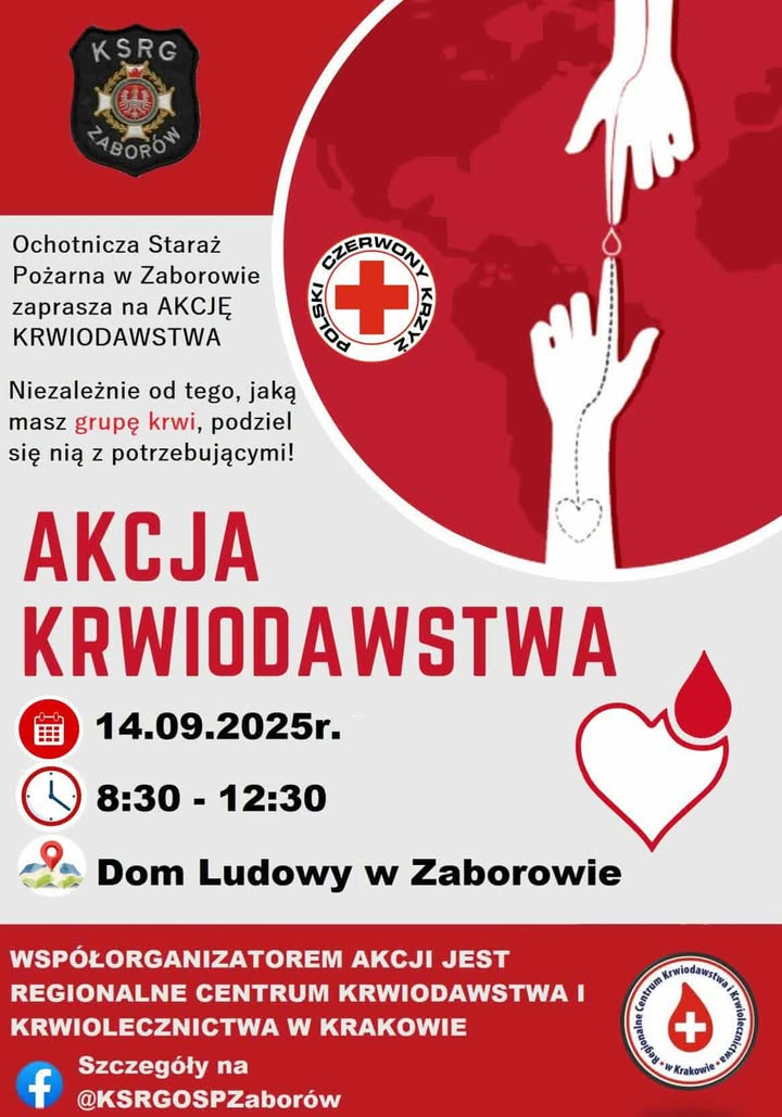 To już w niedzielę. OSP Zaborów zaprasza na akcję krwiodawstwa / 14 września 2025 r.