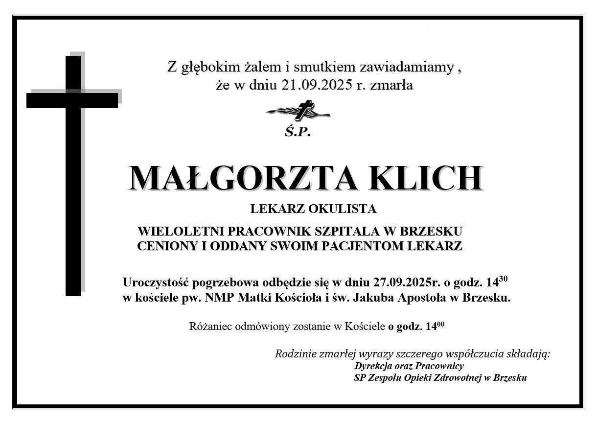 Zmarła doktor Małgorzata Klich – przez dekady była związana z brzeskim szpitalem