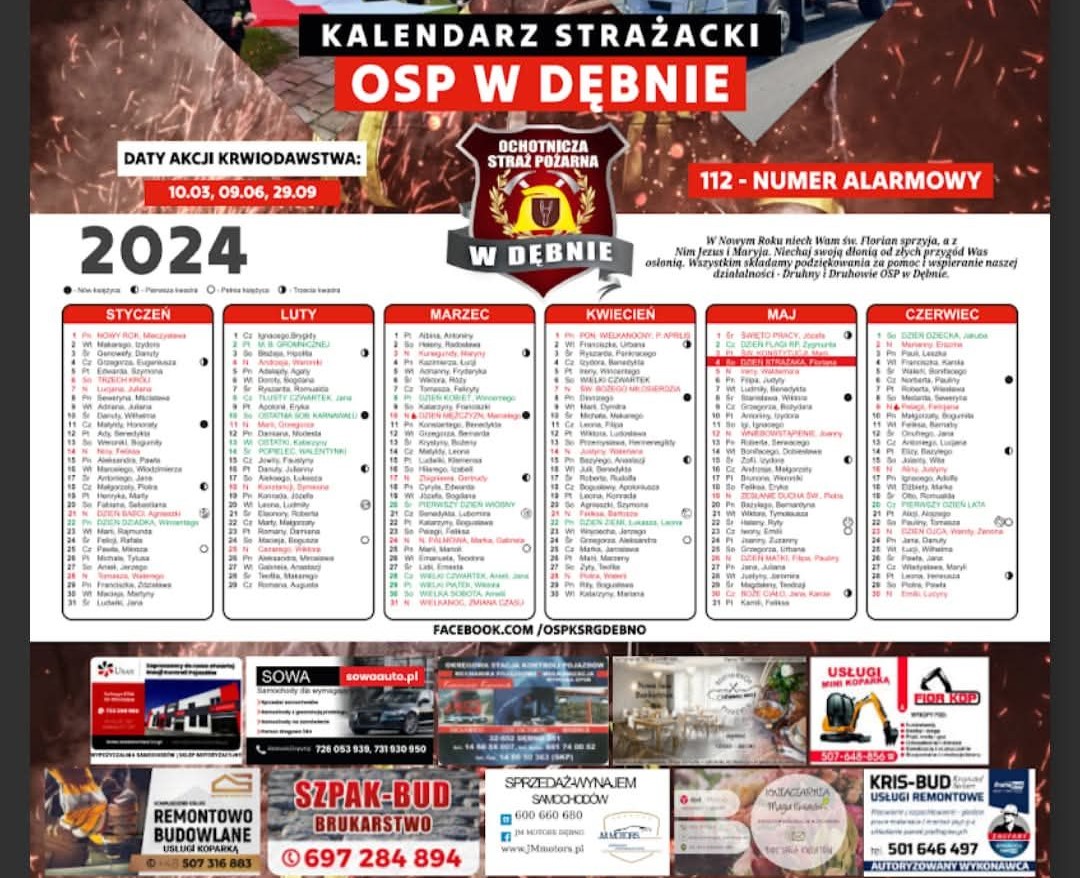 OSP Dębno zaprasza do reklamy w kalendarzu strażackim na 2026 r.