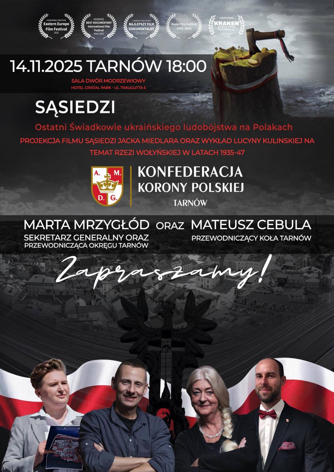 „Sąsiedzi” – projekcja filmu o rzezi wołyńskiej / Tarnów. 14 listopada 2025 r.