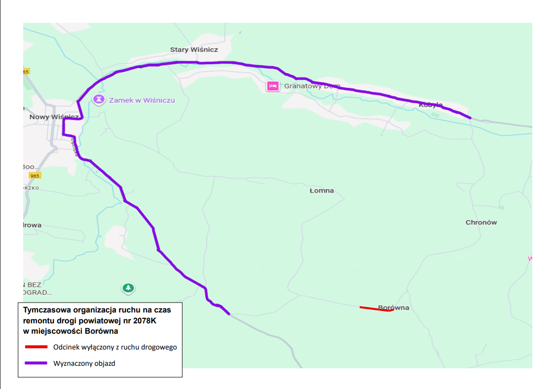 Utrudnienia w ruchu – zamknięcie drogi powiatowej w miejscowości Borówna