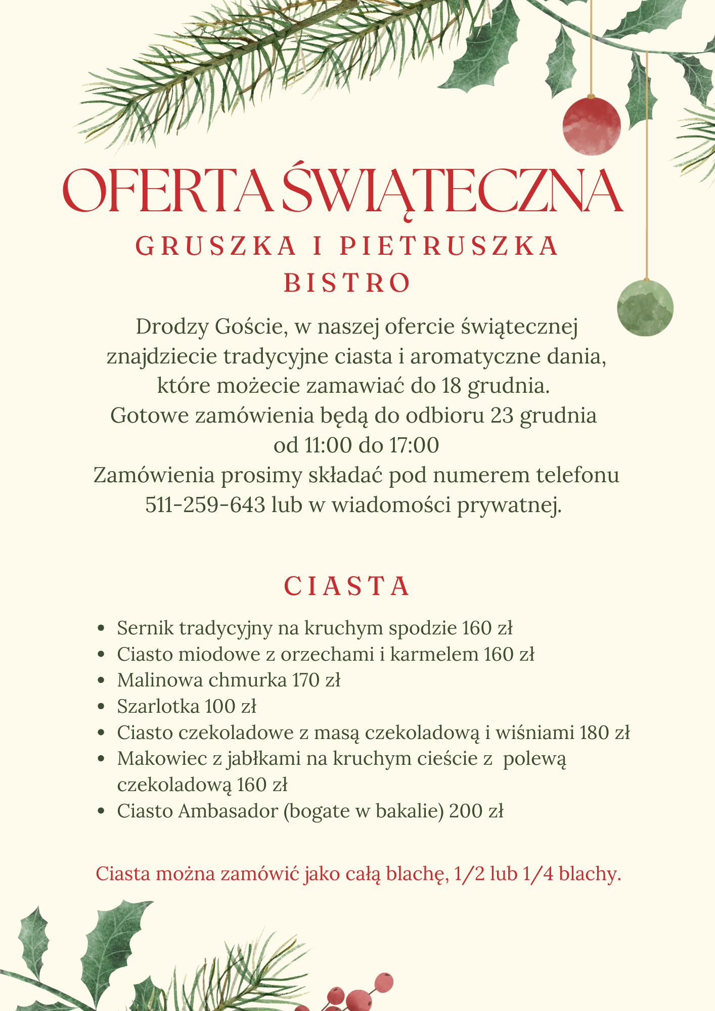 Bistro „Gruszka i Pietruszka” – oferta świąteczna