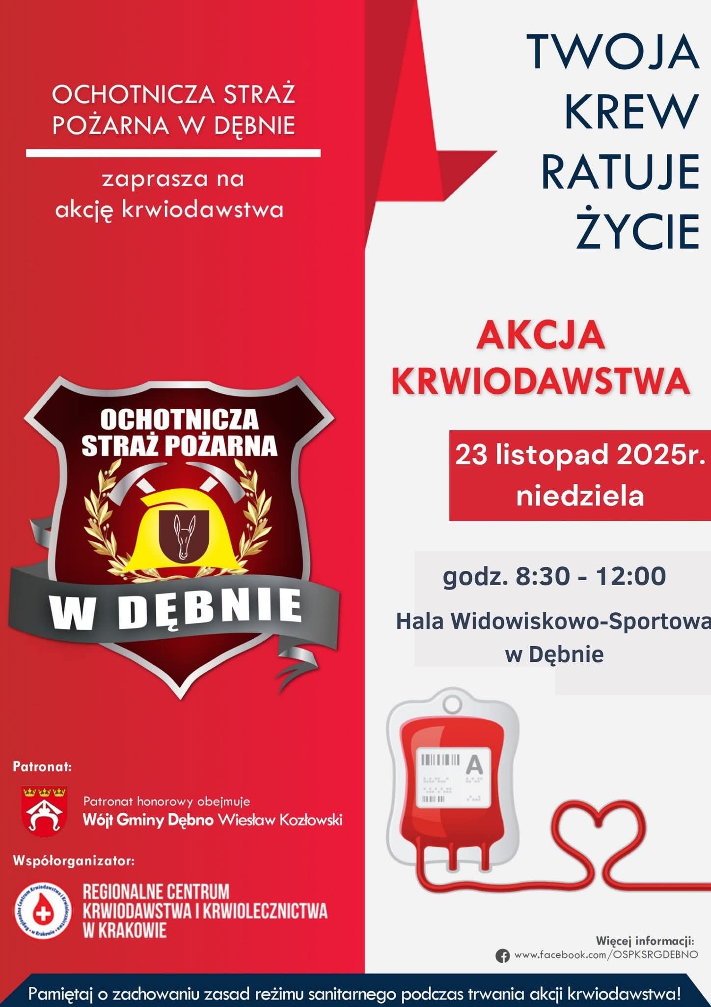 W niedzielę akcja krwiodawstwa w Dębnie / 23 listopada 2025 r.