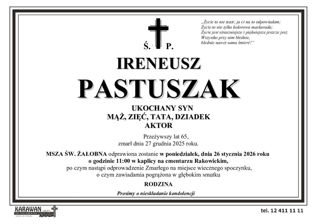 Ostatnie pożegnanie tarnowskiego aktora Ś.P. Ireneusza Pastuszaka / 26 stycznia 2026 r.
