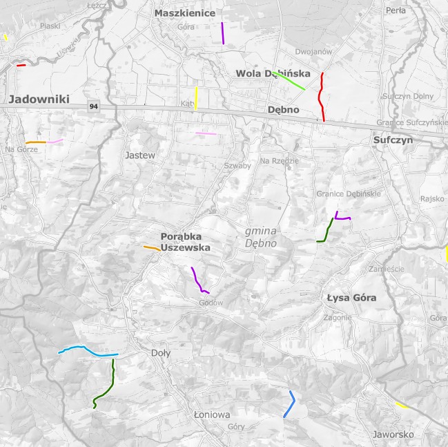 Gmina Dębno. Mapa dróg dojazdowych zmodernizowanych w 2025 r.