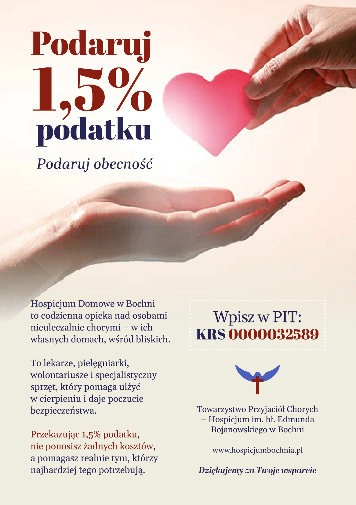 1,5% podatku – obecność, która daje ulgę. Hospicjum Domowe w Bochni prosi o wsparcie