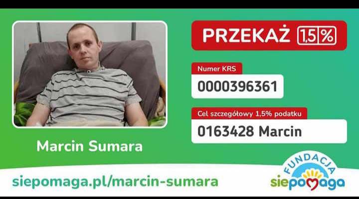 1,5% podatku dla Marcina Sumary z Brzeska – pomóż w rehabilitacji