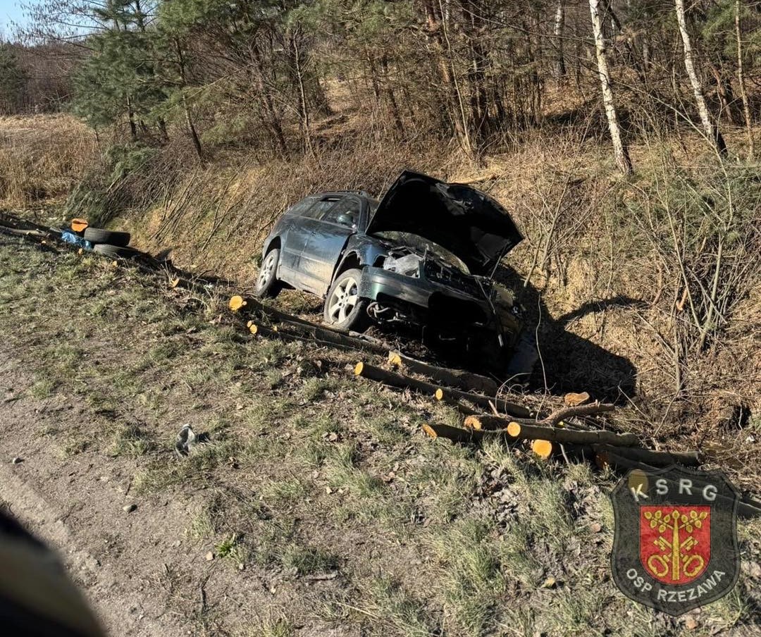 Jasień. Samochód wpadł do rowu