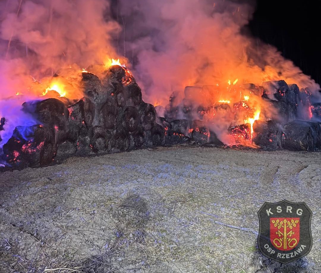 Potężny pożar bali słomy w Borku. Ogień było widać z wielu kilometrów
