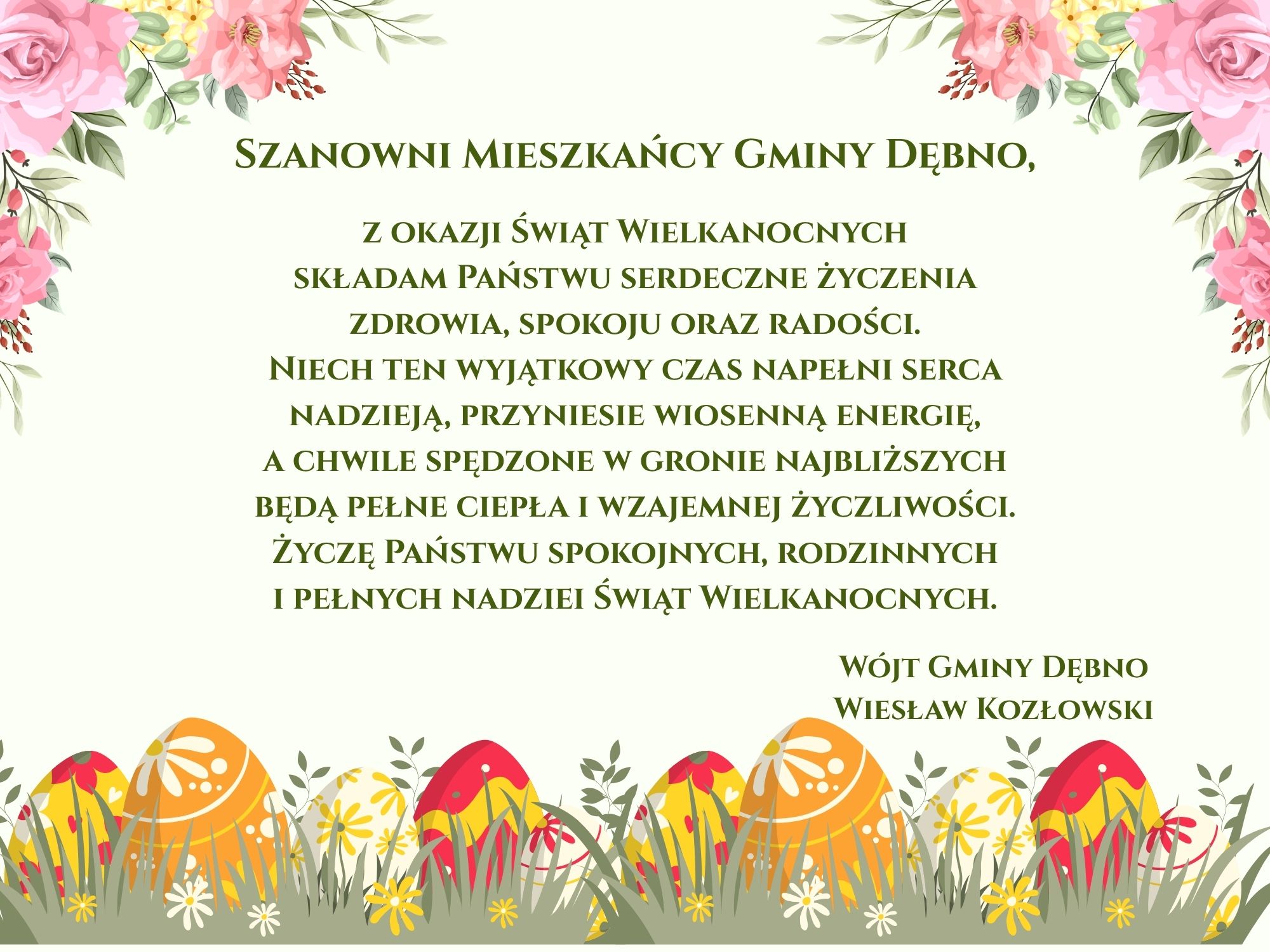 Życzenia składa Wiesław Kozłowski Wójt Gminy Dębno / Wielkanoc 2026