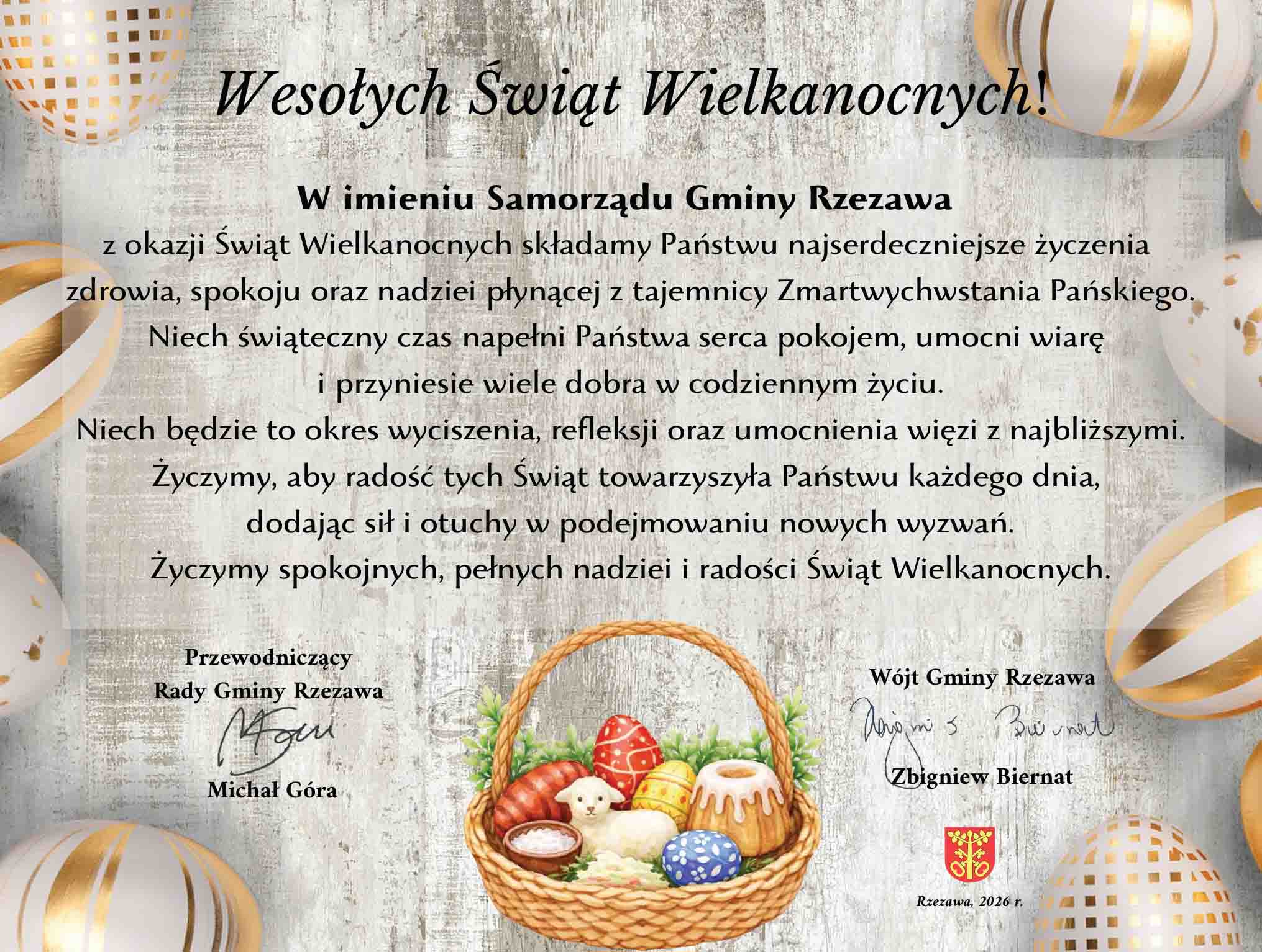 Życzenia składa Samorząd Gminy Rzezawa / Wielkanoc 2026