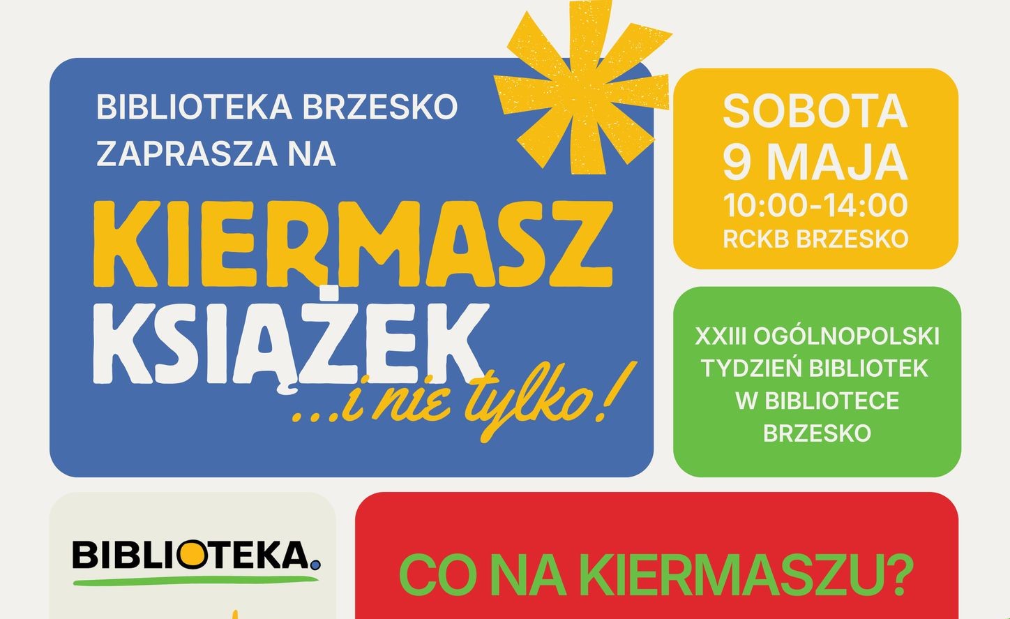 Biblioteka w Brzesku zaprasza na kiermasz książek i wymianę zbiorów / 9 maja 2026 r.