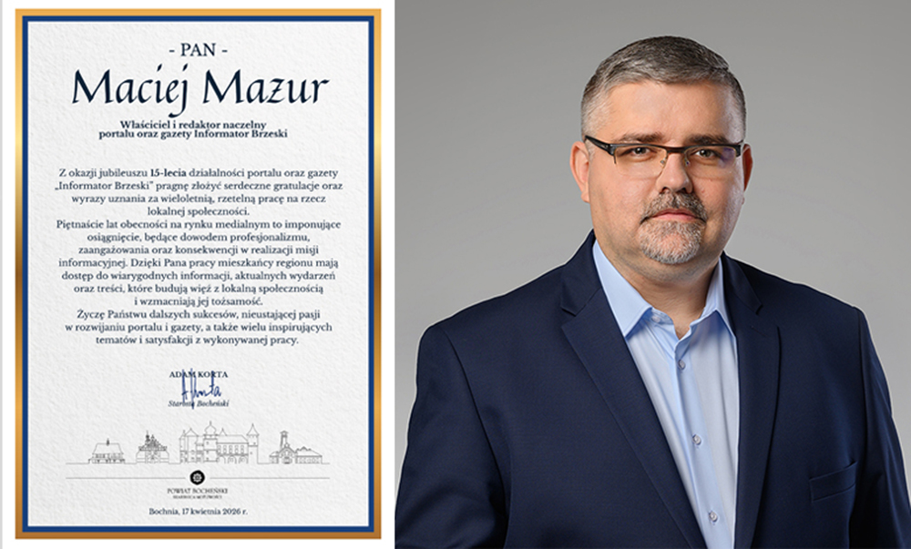 Jubileuszowe gratulacje dla redakcji Informatora Brzeskiego od Starosty Bocheńskiego