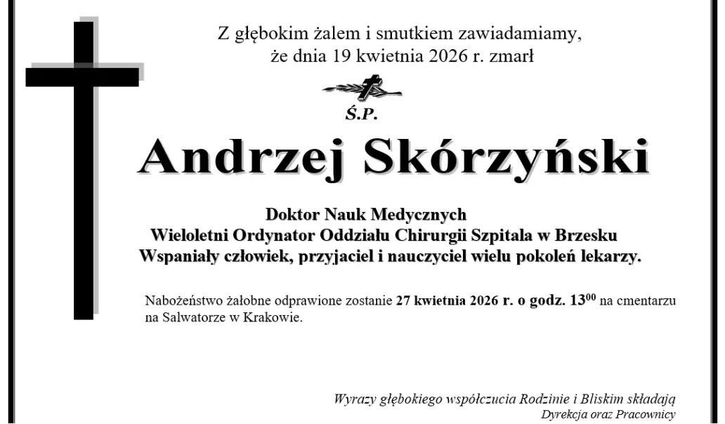 Nie żyje dr Andrzej Skórzyński. Wieloletni ordynator chirurgii szpitala w Brzesku
