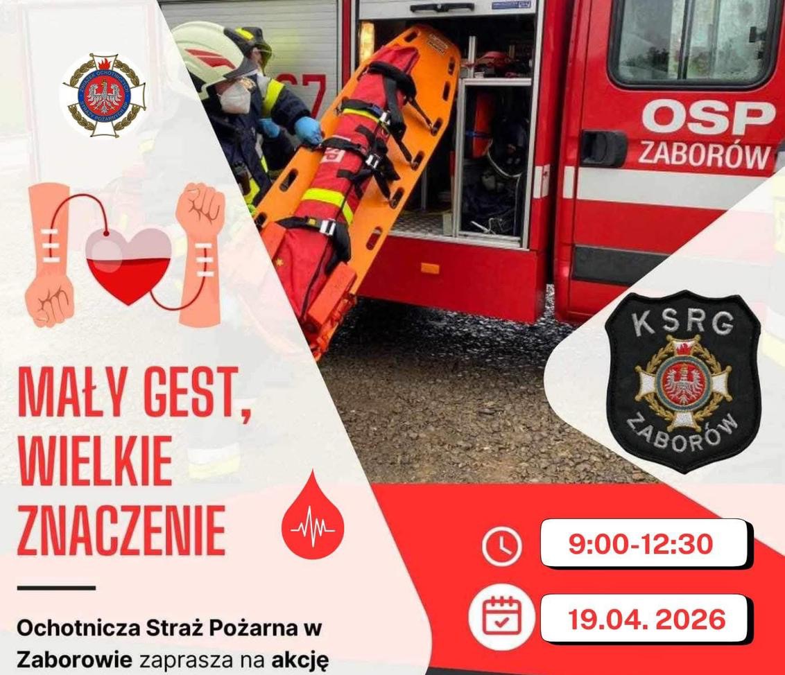 Oddaj krew w Zaborowie. Strażacy z OSP zapraszają na akcję ratowania życia