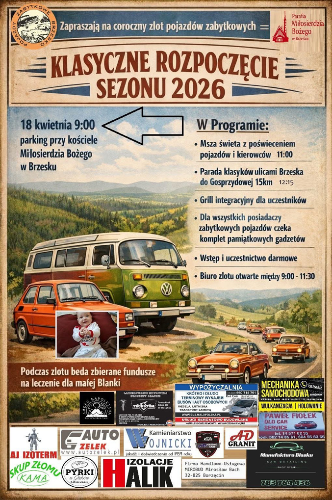 Brzesko. Rozpoczęcie Sezonu Klasycznej Motoryzacji 2026 / 18 kwietnia 2026 r.