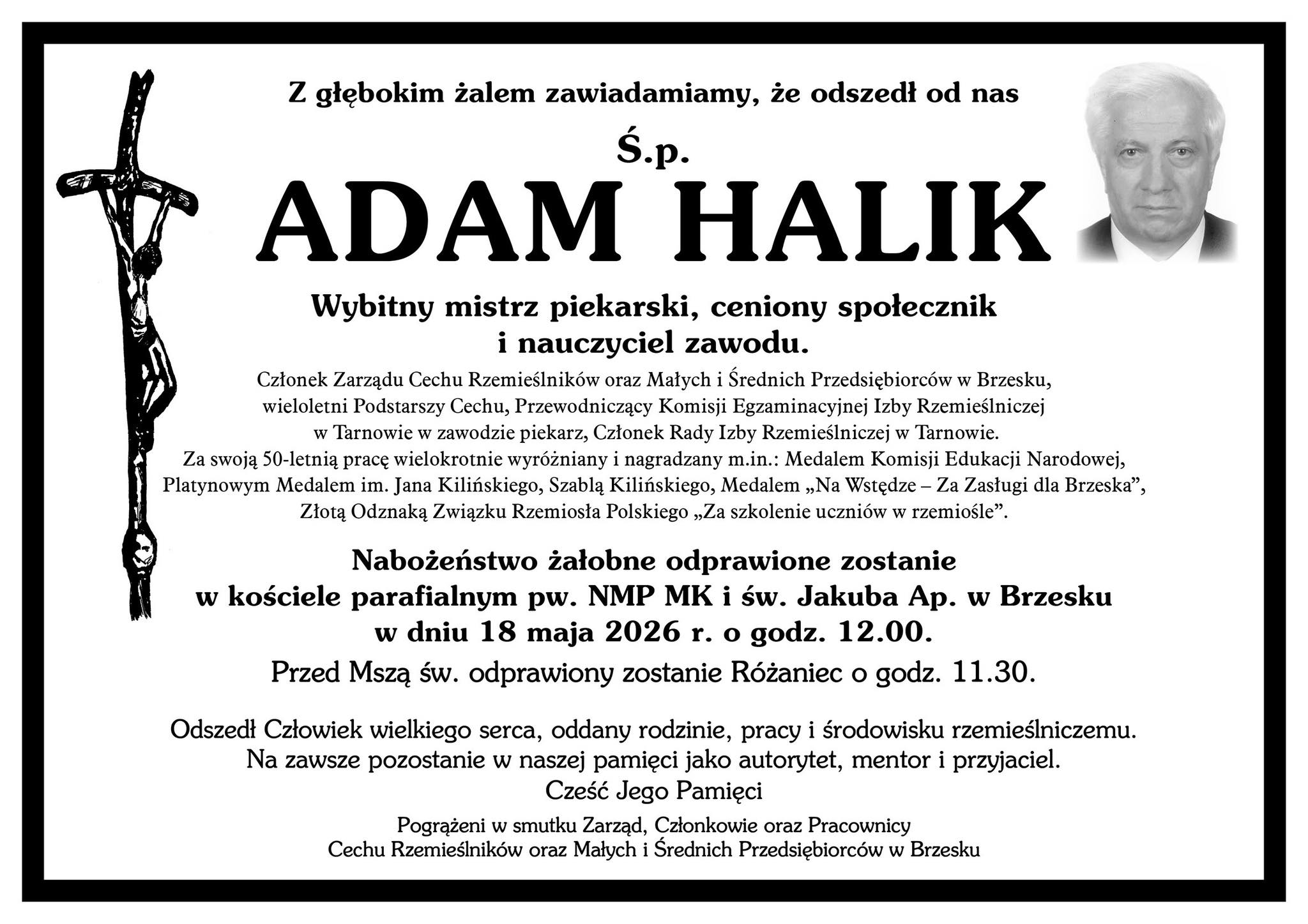 Zmarł Adam Halik. Wybitny mistrz piekarski i wieloletni działacz brzeskiego cechu