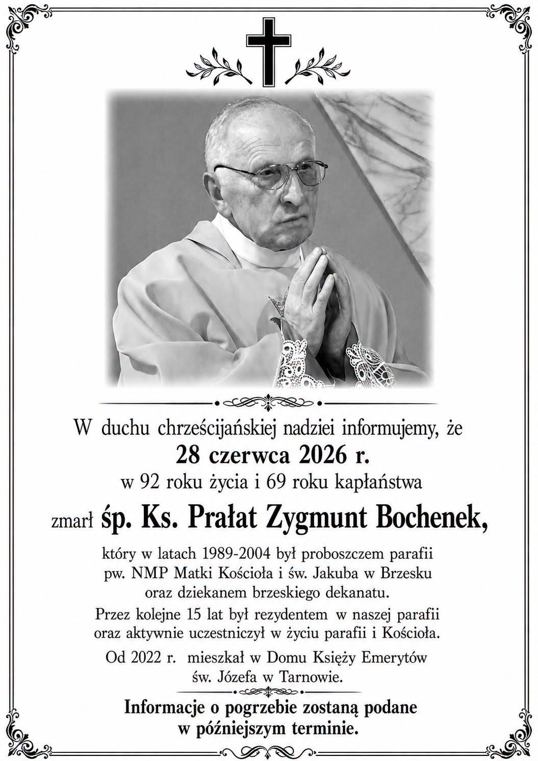 Zmarł ksiądz prałat Zygmunt Bochenek