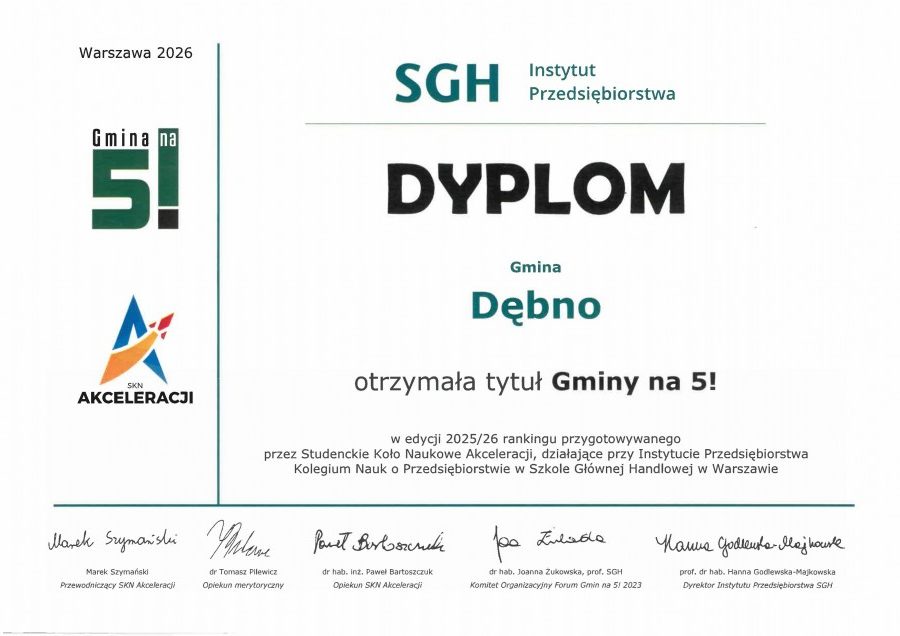 Gmina Dębno ponownie w gronie najlepszych. Kolejny tytuł „Gmina na 5!”