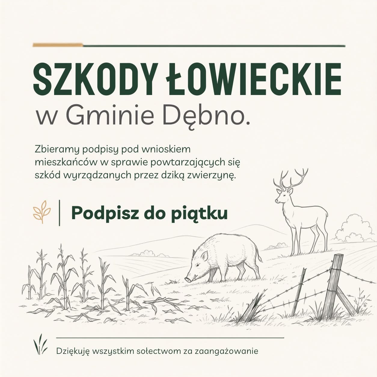 Mieszkańcy Gminy Dębno zbierają podpisy w sprawie szkód łowieckich