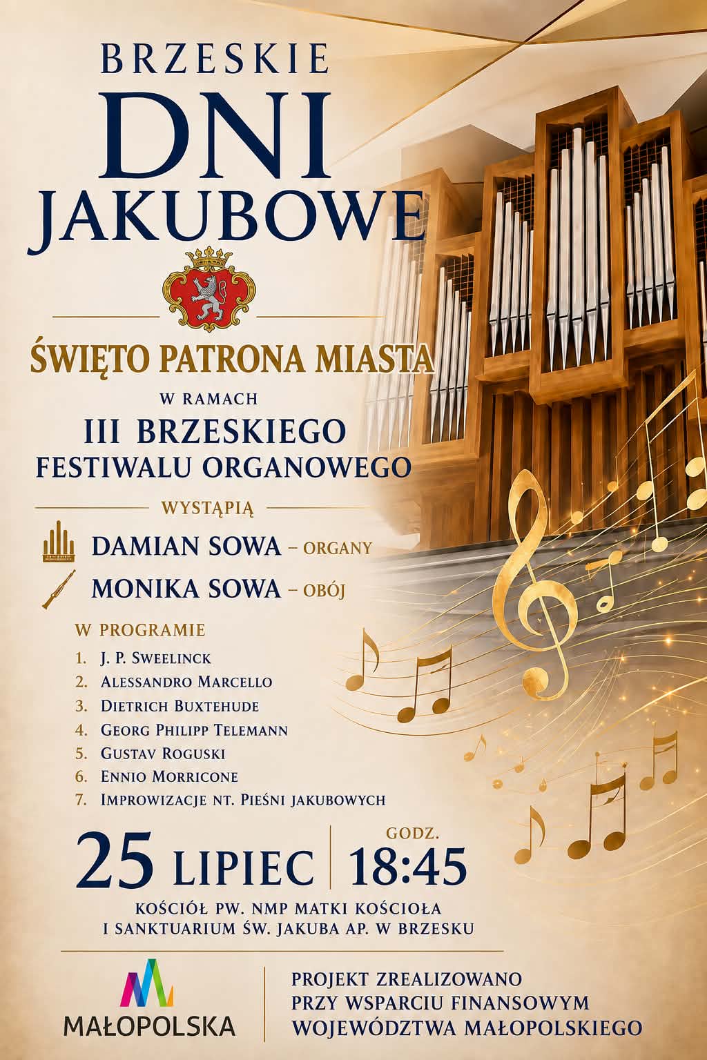 „Świętemu Jakubowi w darze”. Koncert organowy w brzeskim sanktuarium