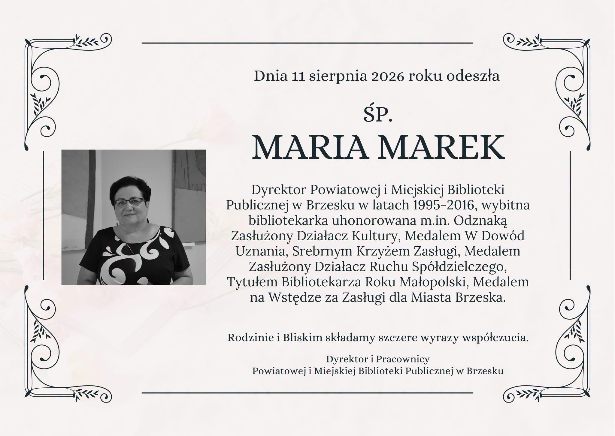 Zmarła Maria Marek – wieloletnia dyrektor brzeskiej bibliotek. Miała 75 lat