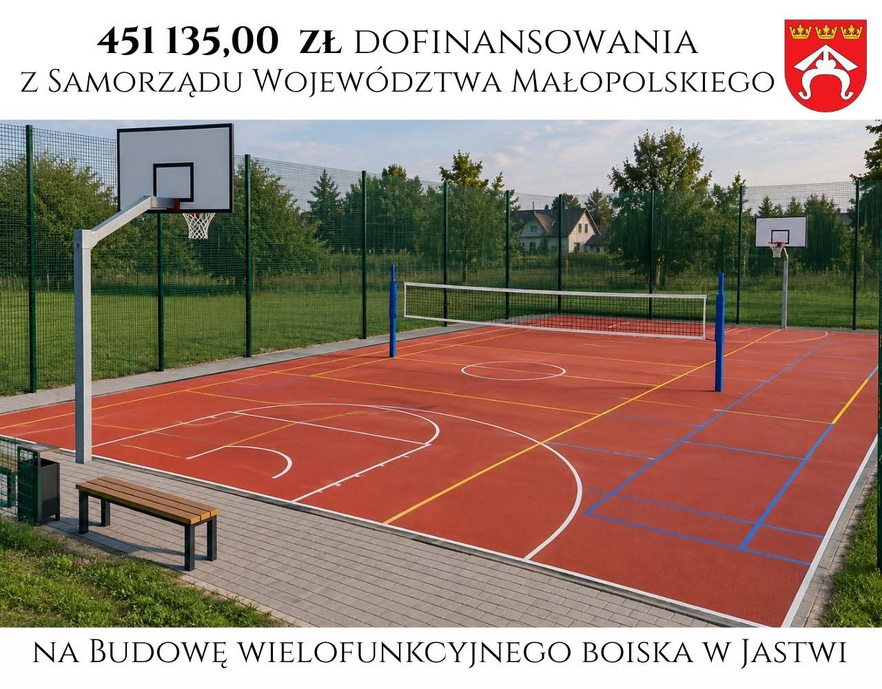 451 tys. zł dofinansowania na boisko przy Dębińskim Centrum Kultury w Jastwi