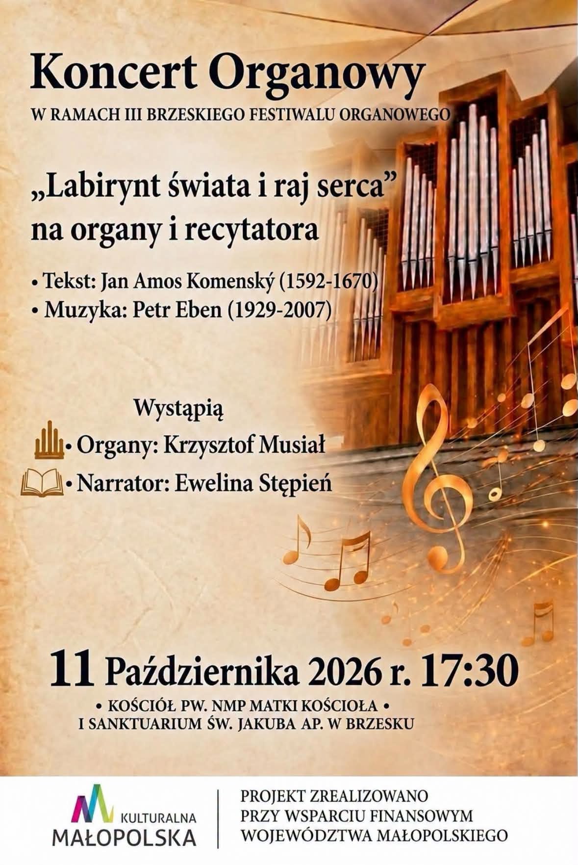 „Labirynt świata i raj serca”. Koncert organowy w brzeskiej farze / 11 października 2026 r.